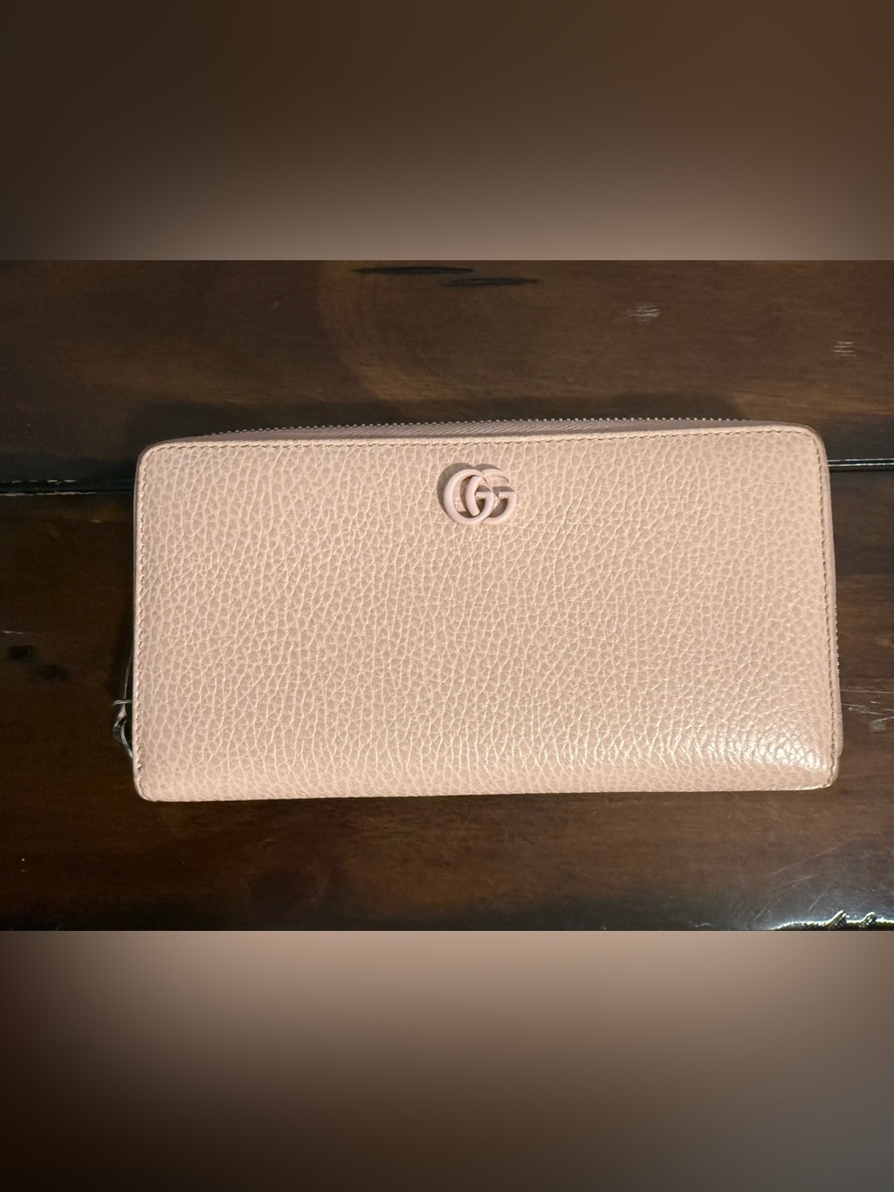 Gucci Blush Pink Pebbled Leather Zip-Around Wallet with GG Logo